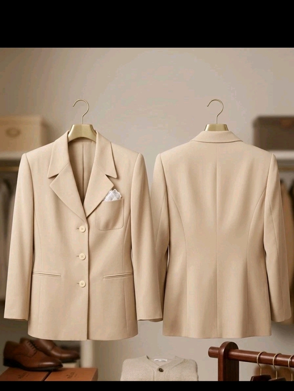 Vintage 90s Kasper A.S.L. Structured Blazer Neutral Tan Minimalist Career Read